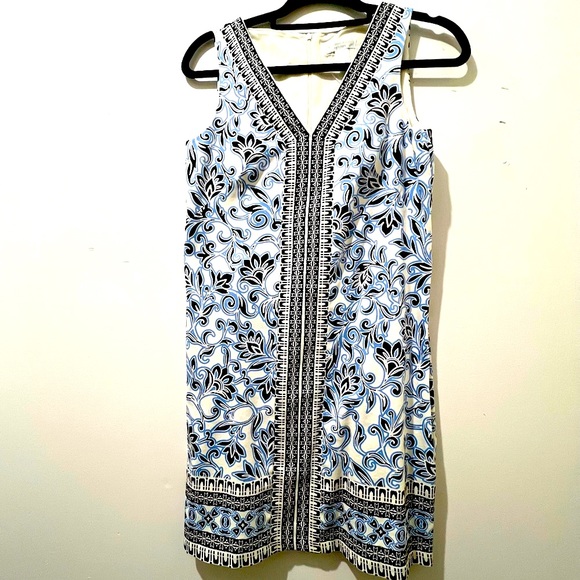 London Times Petite Shift Dress Sleeveless Blue White Floral Dress 4P NWOT - Picture 10 of 12